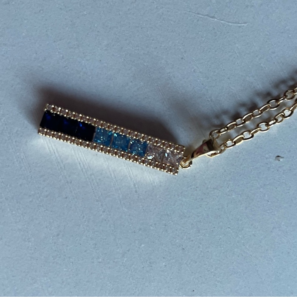 Gold blue and sapphire bar necklace